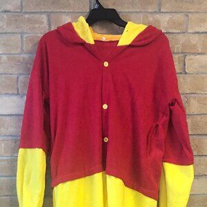 Disney Winnie the Pooh Suit Hooded Button Costume Adult One Piece Pajamas Sz Xlg
